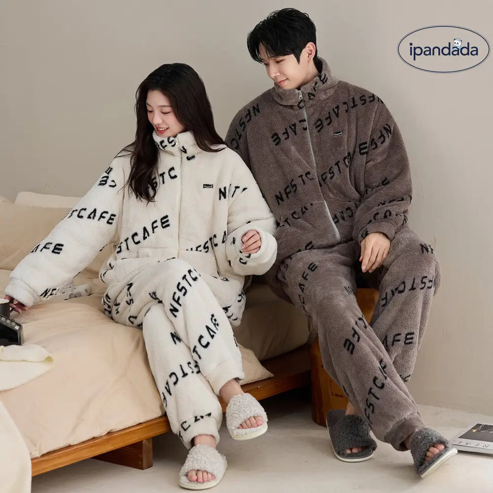 カップル用 パジャマ ロングフリース レディース 長袖 保温 メンズ カジュアル セット ID3499