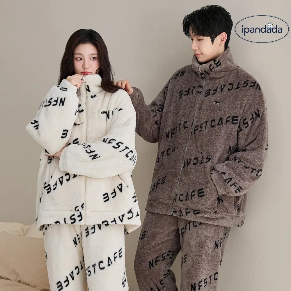 カップル用 パジャマ ロングフリース レディース 長袖 保温 メンズ カジュアル セット ID3499
