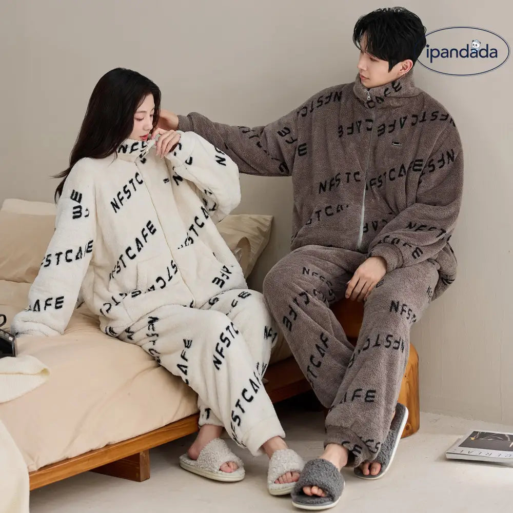 カップル用 パジャマ ロングフリース レディース 長袖 保温 メンズ カジュアル セット ID3499