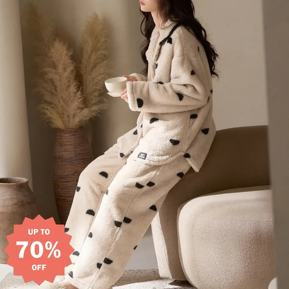 コーラルフリース パジャマ レディース 冬用 厚手 裏起毛 保温 ゆったり カジュアル フランネル ルームウェア 秋冬用 可愛い 暖かい あったか 長袖 部屋着 ふわもこ モコモコ クリスマスプレゼント ID3528 写真通り / M