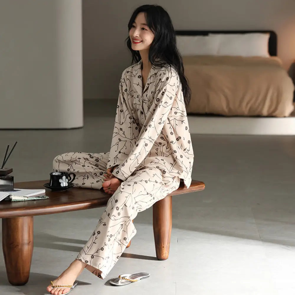 コットン パジャマ レディース 秋冬 長袖 ロングパンツ カーディガン 女性 カジュアル ルームウェア ID3912 タイプ⑧ / M