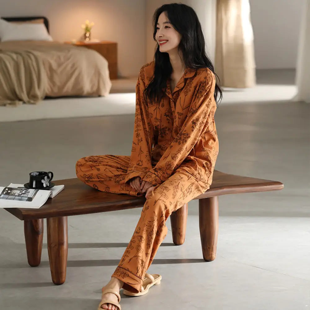 コットン パジャマ レディース 秋冬 長袖 ロングパンツ カーディガン 女性 カジュアル ルームウェア ID3912 タイプ⑦ / M