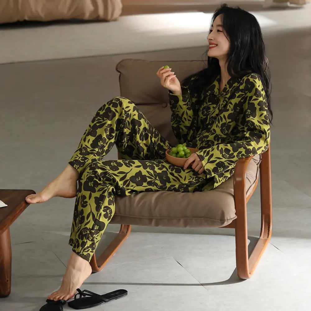 コットン パジャマ レディース 秋冬 長袖 ロングパンツ カーディガン 女性 カジュアル ルームウェア ID3912 タイプ④ / M