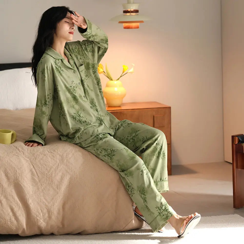 コットン パジャマ レディース 秋冬 長袖 ロングパンツ カーディガン 女性 カジュアル ルームウェア ID3912 タイプ⑥ / M