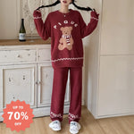 クリスマス ふわふわ カートゥーン クマ レディース 可愛い クマ ルームウェア ナイトウェア かわいい 可愛い 暖かい あったか 長袖 部屋着 パジャマ ID3636 レディース＞セットアップ