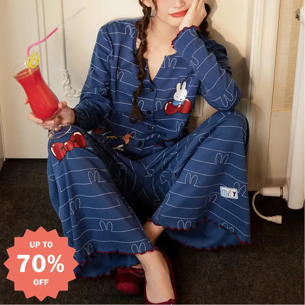 【ギフト】ミッフィー デザイン 春 パジャマ レディース 長袖 カジュアル かわいい ルームウェア セットアップ 綿混 柔らか素材 リラックス 着心地抜群 リラコ ルーム着 ホームウェア 春 秋 おうち時間 ギフト プレゼント