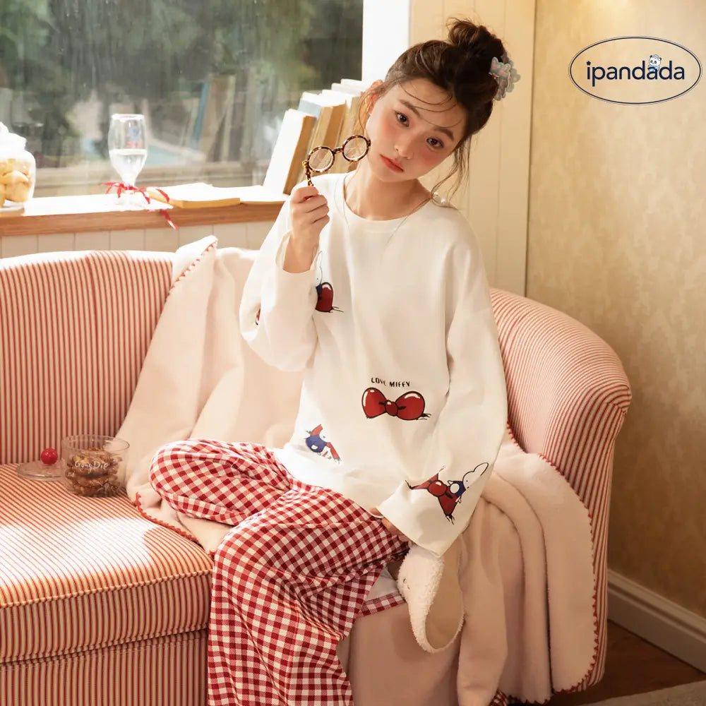 ミッフィー コットン 長袖 パジャマ レディース 春秋 可愛い アニメ 部屋着 セット ID4177