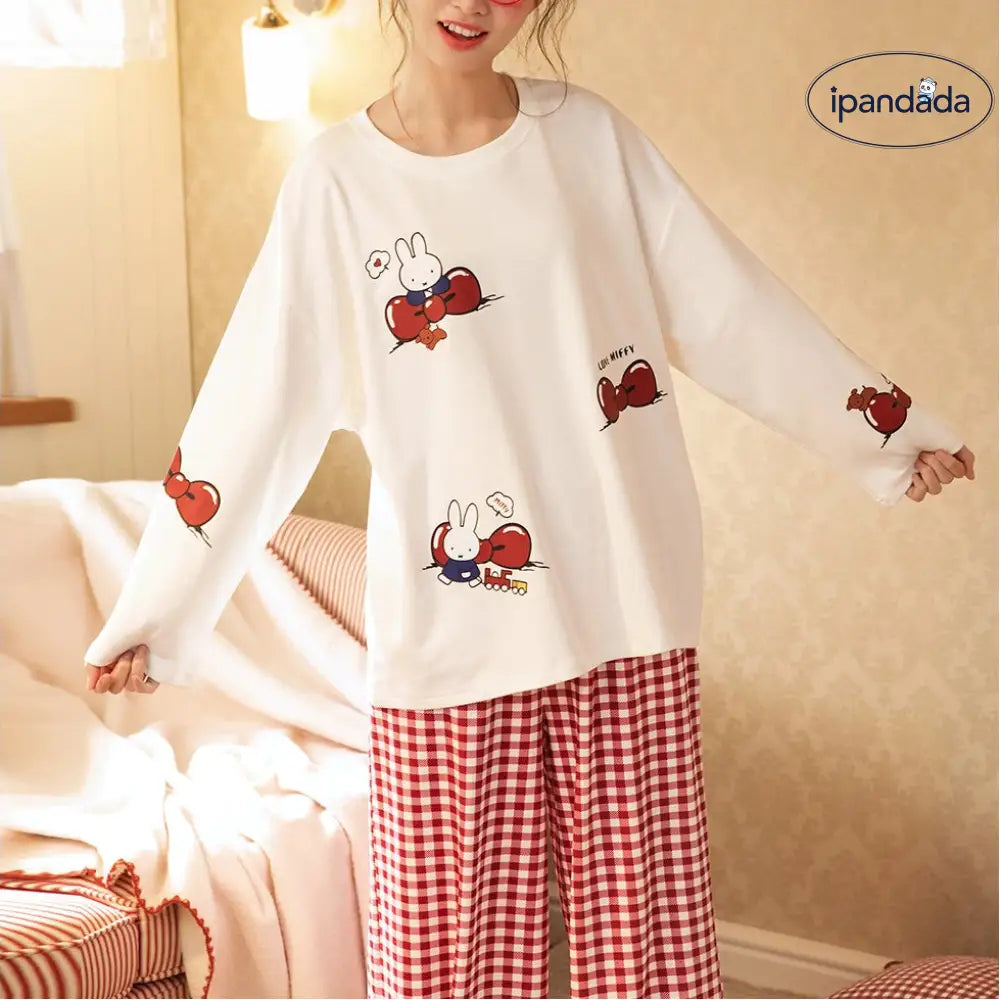 ミッフィー コットン 長袖 パジャマ レディース 春秋 可愛い アニメ 部屋着 セット ID4177