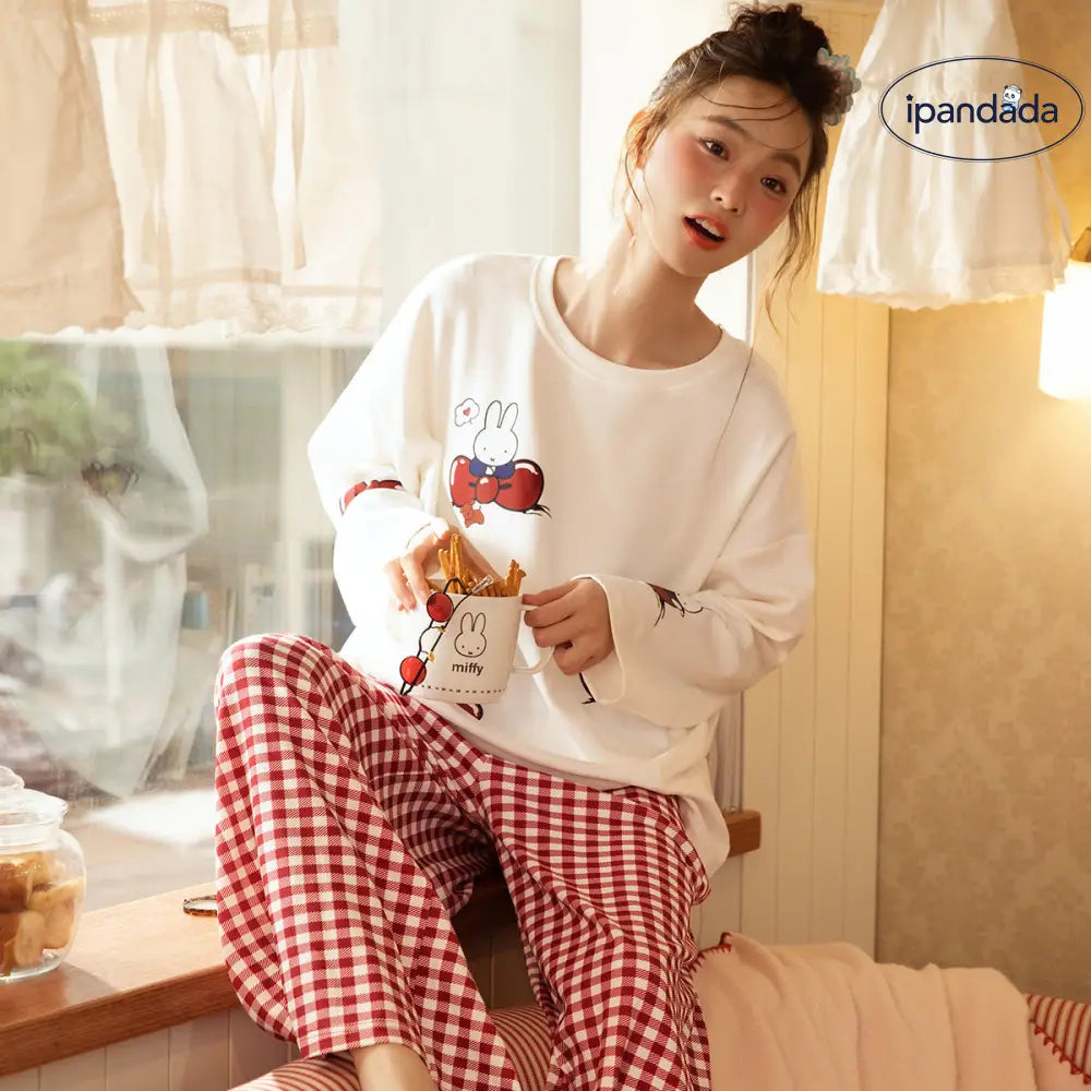 ミッフィー コットン 長袖 パジャマ レディース 春秋 可愛い アニメ 部屋着 セット ID4177