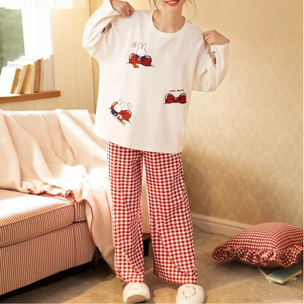ミッフィー コットン 長袖 パジャマ レディース 春秋 可愛い アニメ 部屋着 セット ID4177 写真通り / M
