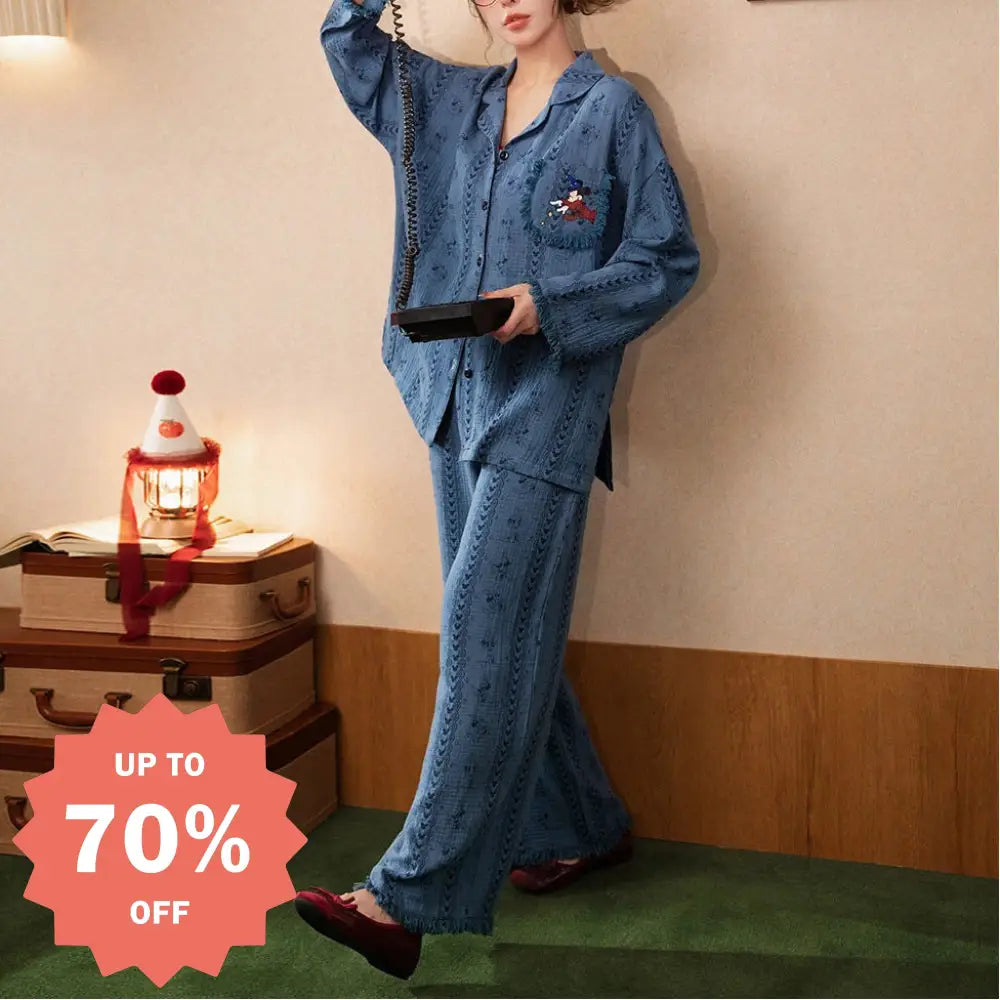 ミッキー 春秋 パジャマ 女性用 上下セット セットアップ 部屋着 寝間着 長袖 カートゥーン カーディガン ルームウェア ID4307 写真通り / M レディース＞セットアップ