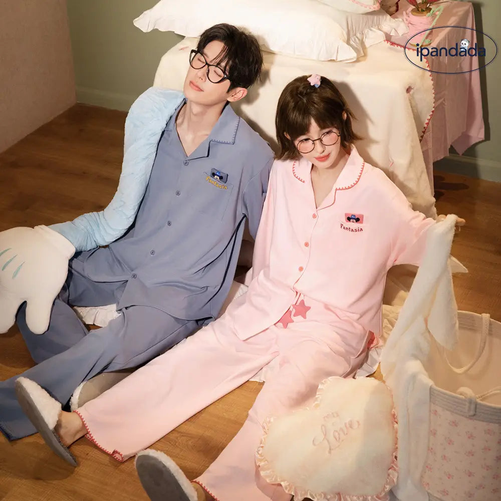 ミッキー 綿 カップル パジャマ セット 春秋 長袖 ルームウェア お揃い 部屋着 かわいい 2点セット ID4182