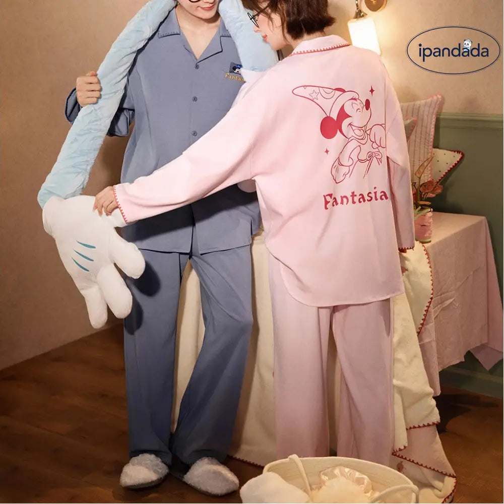 ミッキー 綿 カップル パジャマ セット 春秋 長袖 ルームウェア お揃い 部屋着 かわいい 2点セット ID4182