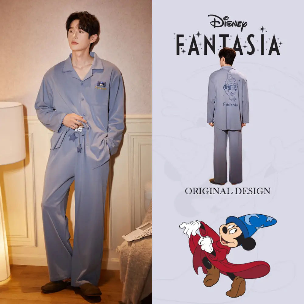 ミッキー 綿 カップル パジャマ セット 春秋 長袖 ルームウェア お揃い 部屋着 かわいい 2点セット ID4182 写真通り / メンズL