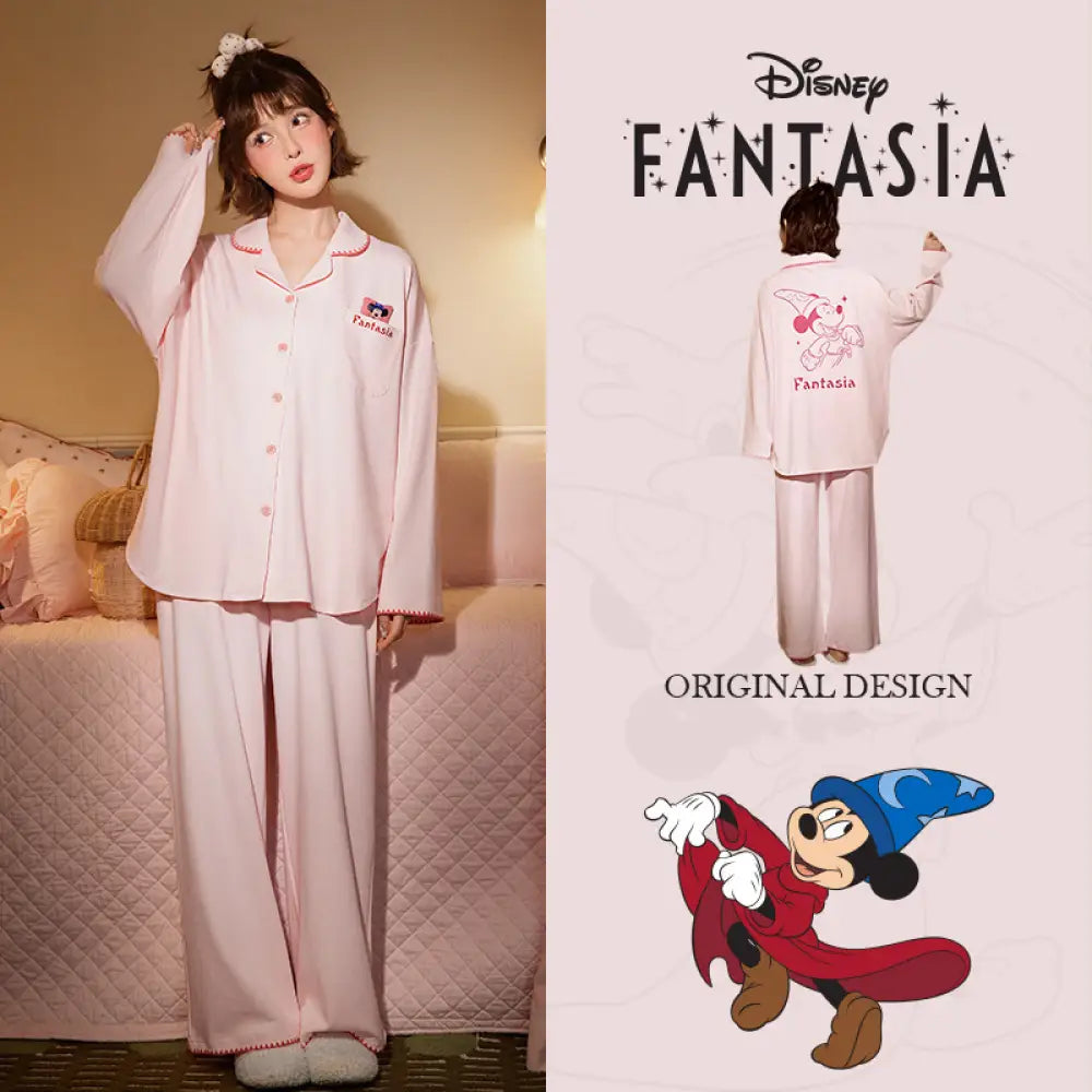 ミッキー 綿 カップル パジャマ セット 春秋 長袖 ルームウェア お揃い 部屋着 かわいい 2点セット ID4182 写真通り / レディースＭ