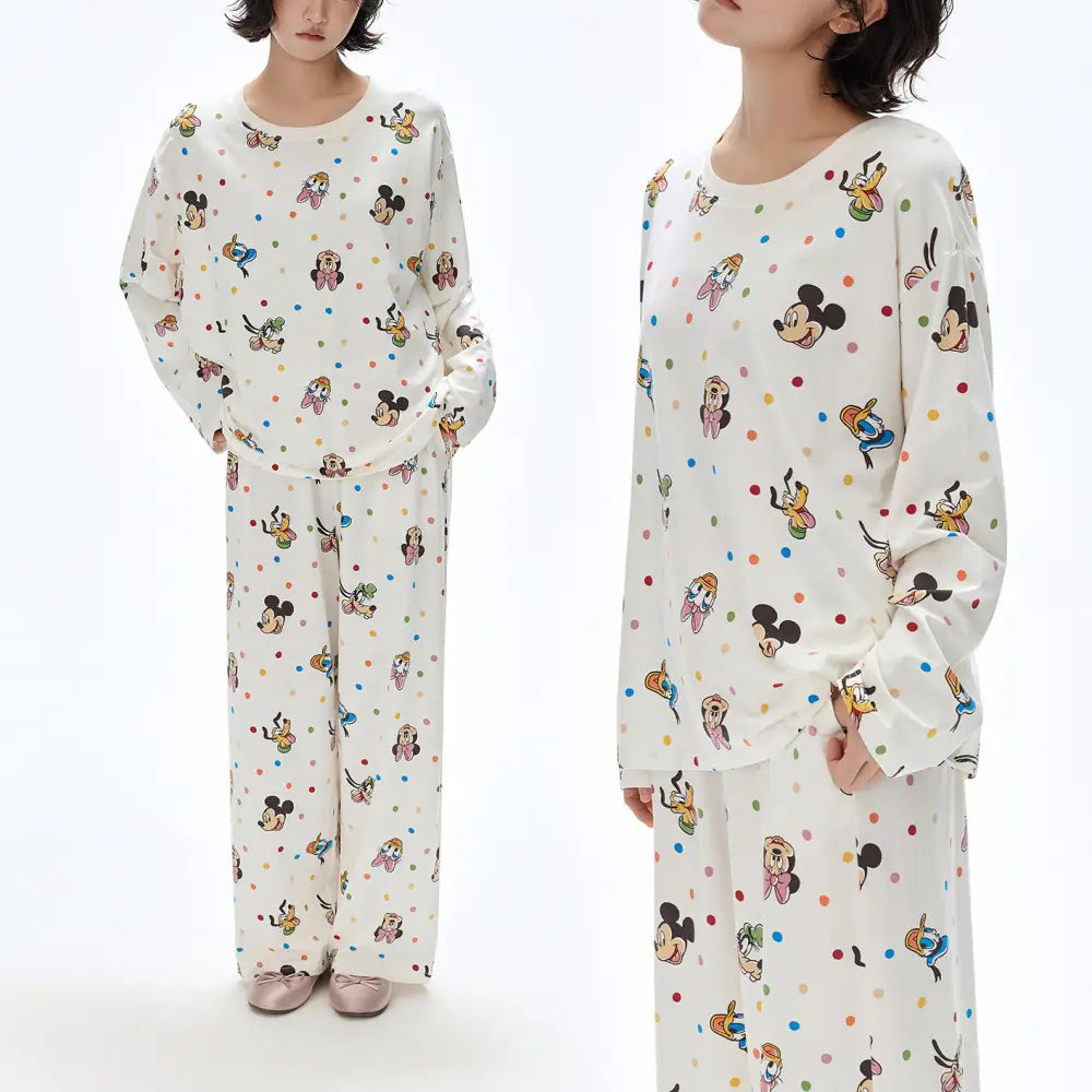 モダール コットン カートゥーン 可愛い プルオーバー 長袖 大人 かわいい おしゃれ パジャマ ルームウェア 二点セット 女性 春秋 ID4360 レディース＞セットアップ