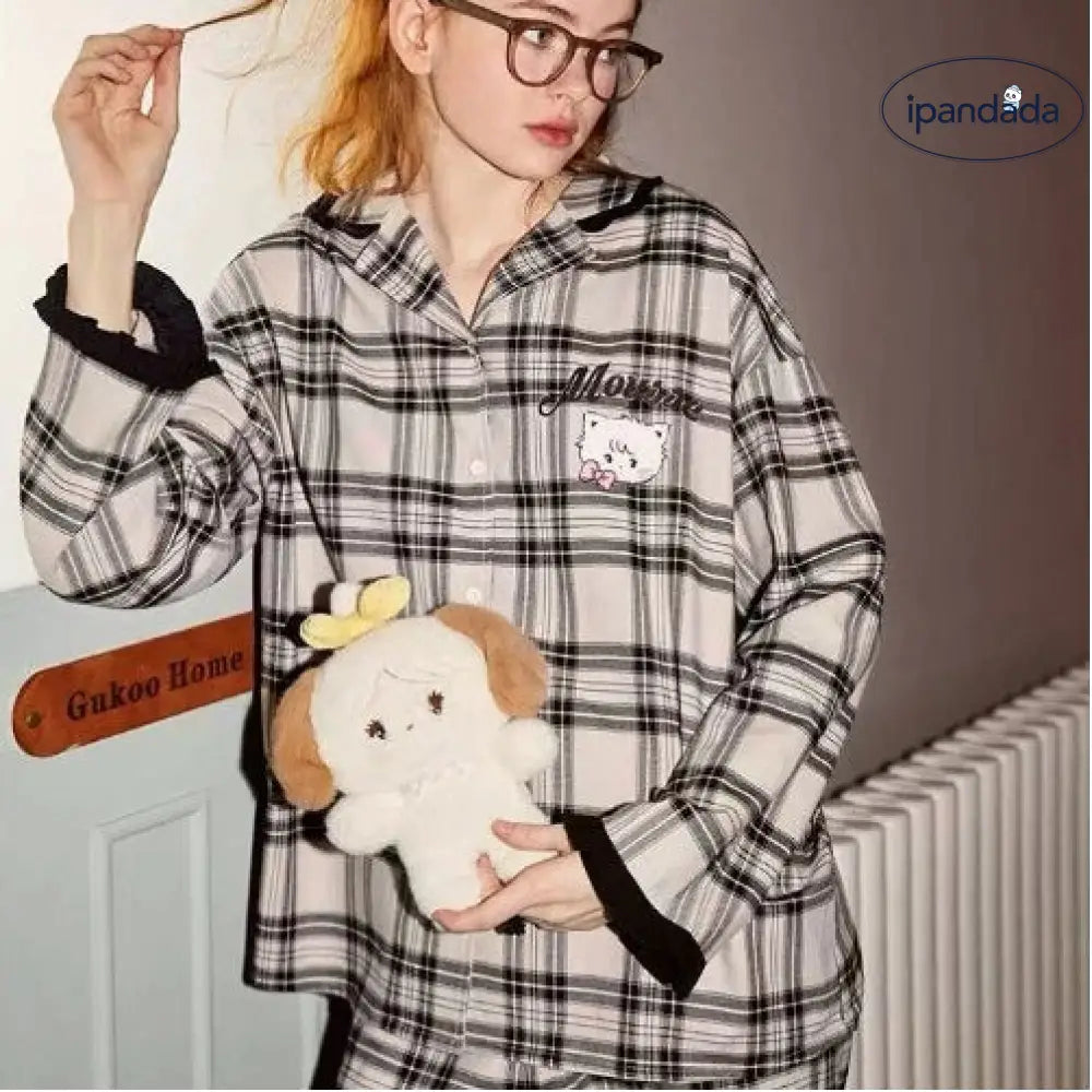 パジャマ レディース 春秋 チェック カジュアル 快適 柔らかい ルームウェア セットアップ ID3815