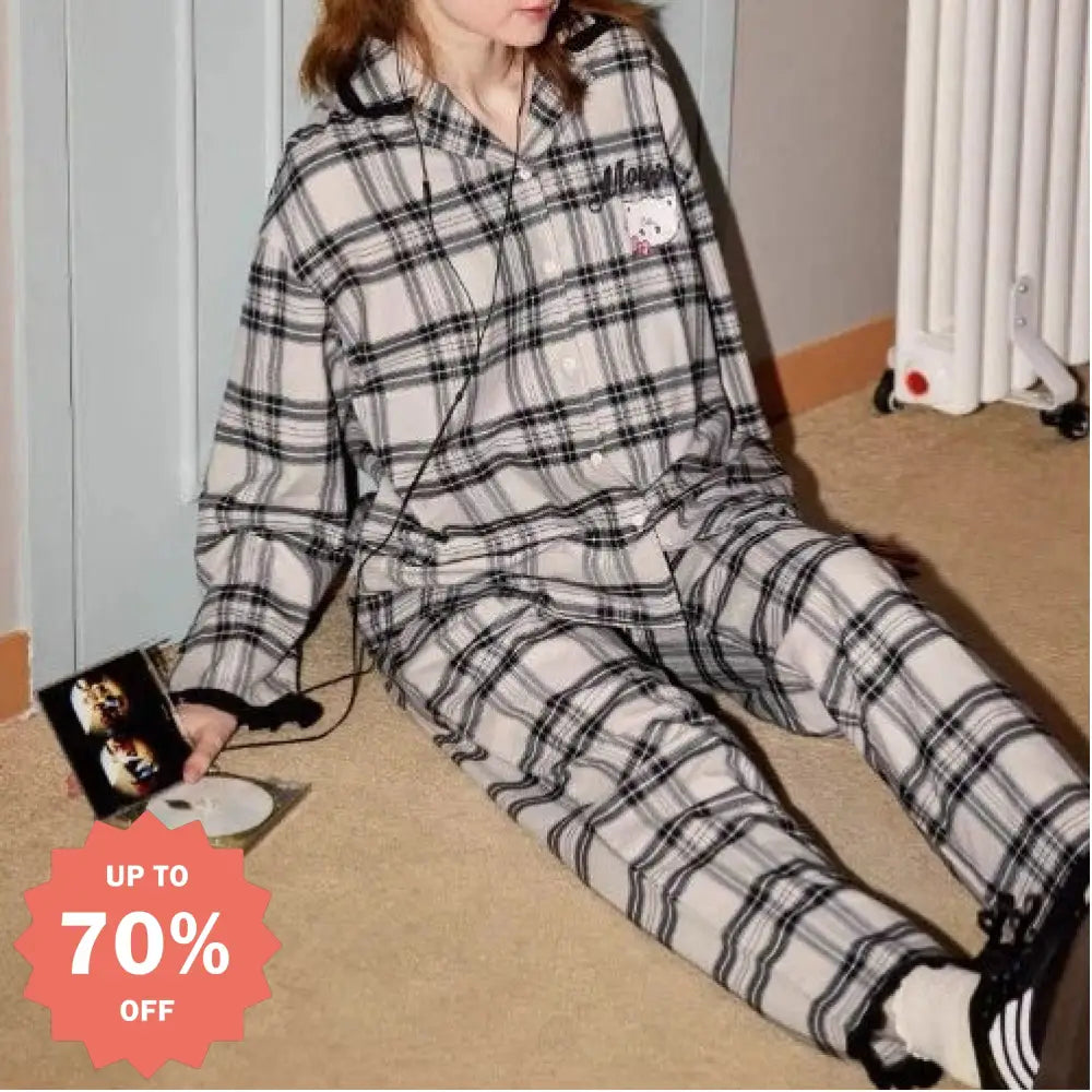 パジャマ レディース 春秋 チェック カジュアル 快適 柔らかい ルームウェア セットアップ ID3815 写真通り / S