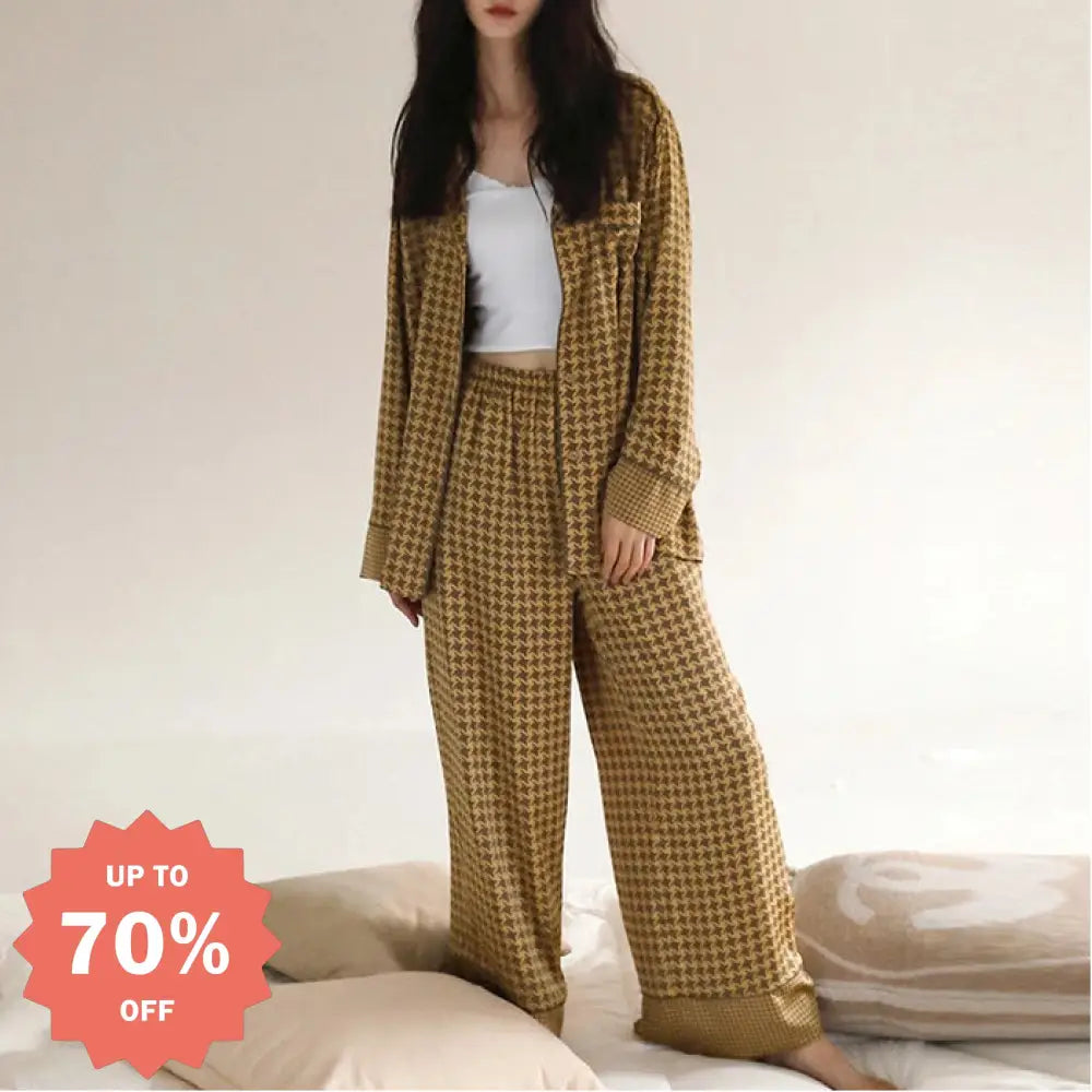 パジャマ レディース 春秋 柔らかい コットン 長袖 ルームウェア チェック柄 ゆったり 外出可能 ルームウェアセット ID3965 写真通り / M