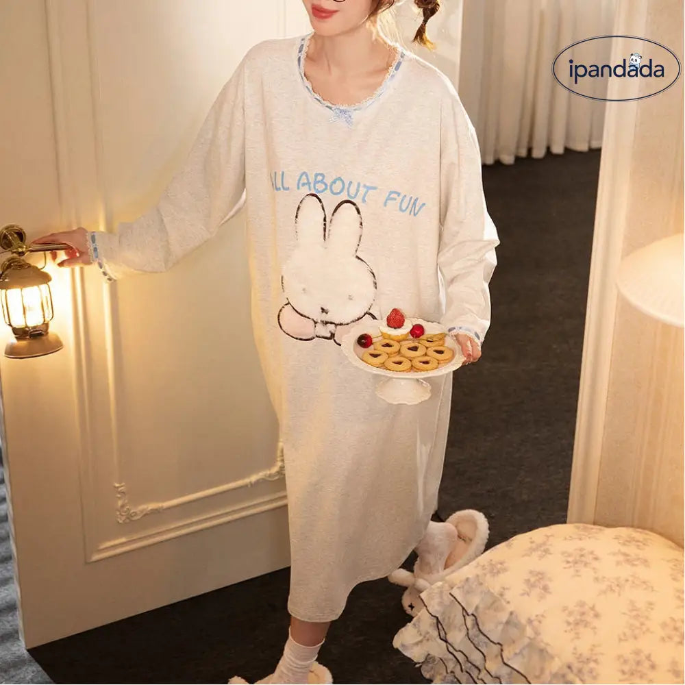 【ギフト】配色 ミッフィー パジャマ レディース 春秋 長袖 ネグリジェ ワンピース 夏も使える 冷房対策 オールシーズン 柔らか 肌触り かわいい 甘め キャラクター 部屋着 ルームウェア おしゃれ カジュアル プレゼント ID4254