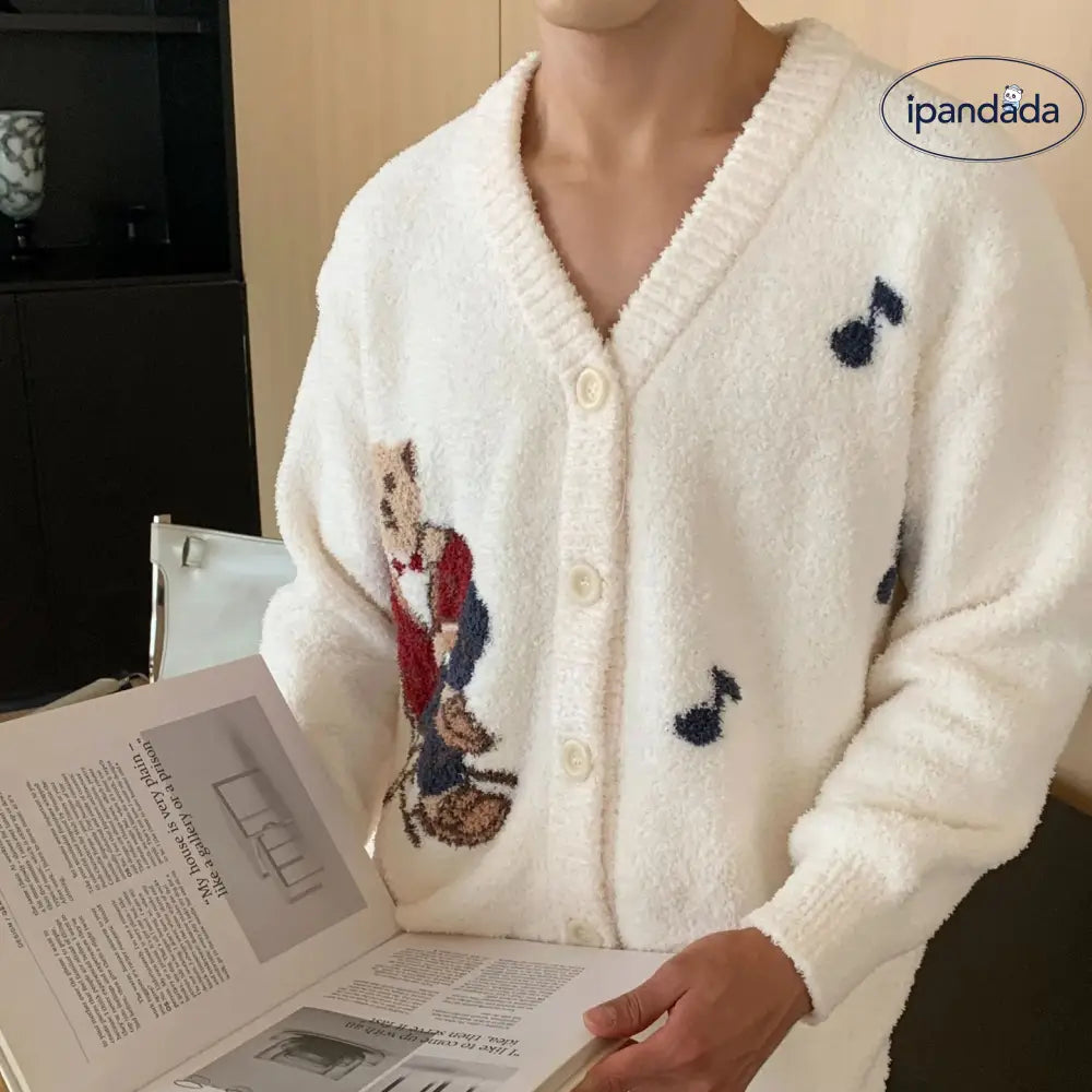 秋冬 新作 カートゥーン 韓国風 コーヒー ベア フリース ニット パジャマ 部屋着 ふわふわ メンズ アウター ID3417