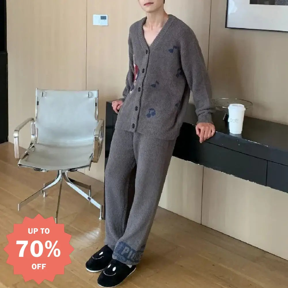 秋冬 新作 カートゥーン 韓国風 コーヒー ベア フリース ニット パジャマ 部屋着 ふわふわ メンズ アウター彼氏 クリスマスプレゼント ID3417 メンズ＞セットアップ