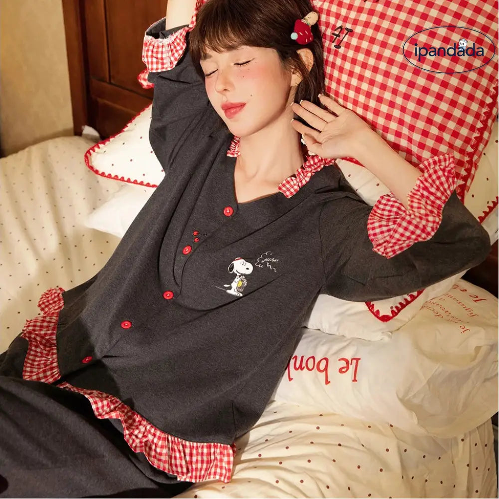 スヌーピー コットン パジャマ レディース 春秋 長袖 可愛い アニメ スイート 部屋着 ID4174