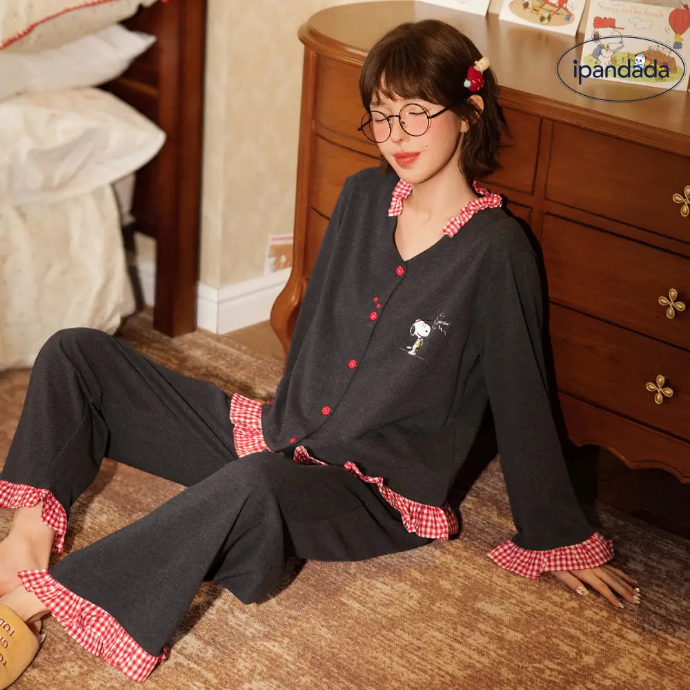 スヌーピー コットン パジャマ レディース 春秋 長袖 可愛い アニメ スイート 部屋着 ID4174