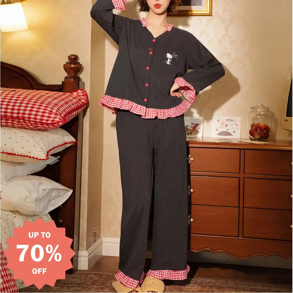 スヌーピー コットン パジャマ レディース 春秋 長袖 可愛い アニメ スイート 部屋着 ID4174 写真通り / M