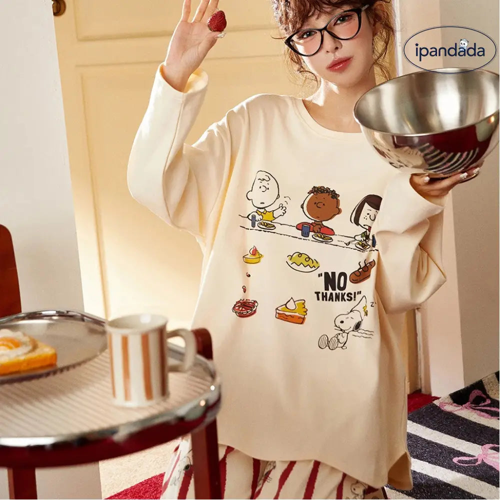 スヌーピー コットン パジャマ レディース 長袖 リラックス 春秋 部屋着 セット ID4173