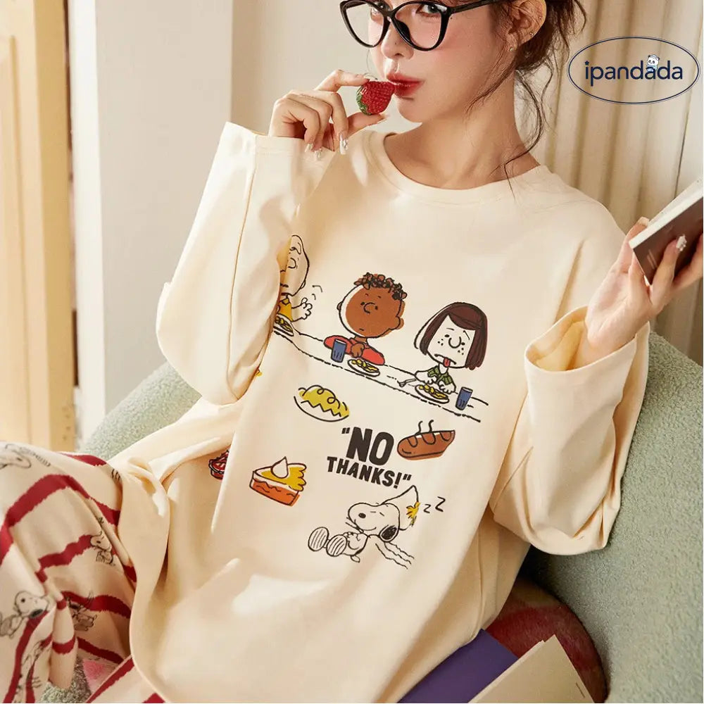 スヌーピー コットン パジャマ レディース 長袖 リラックス 春秋 部屋着 セット ID4173