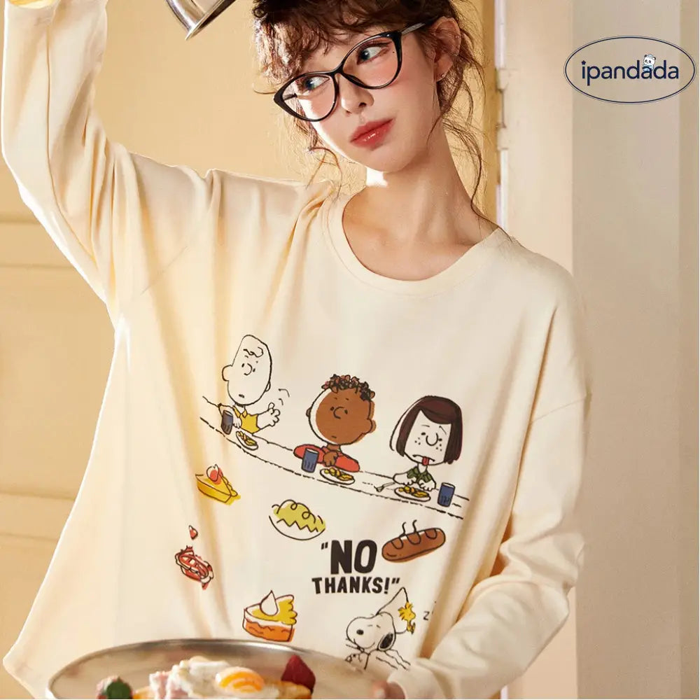 スヌーピー コットン パジャマ レディース 長袖 リラックス 春秋 部屋着 セット ID4173