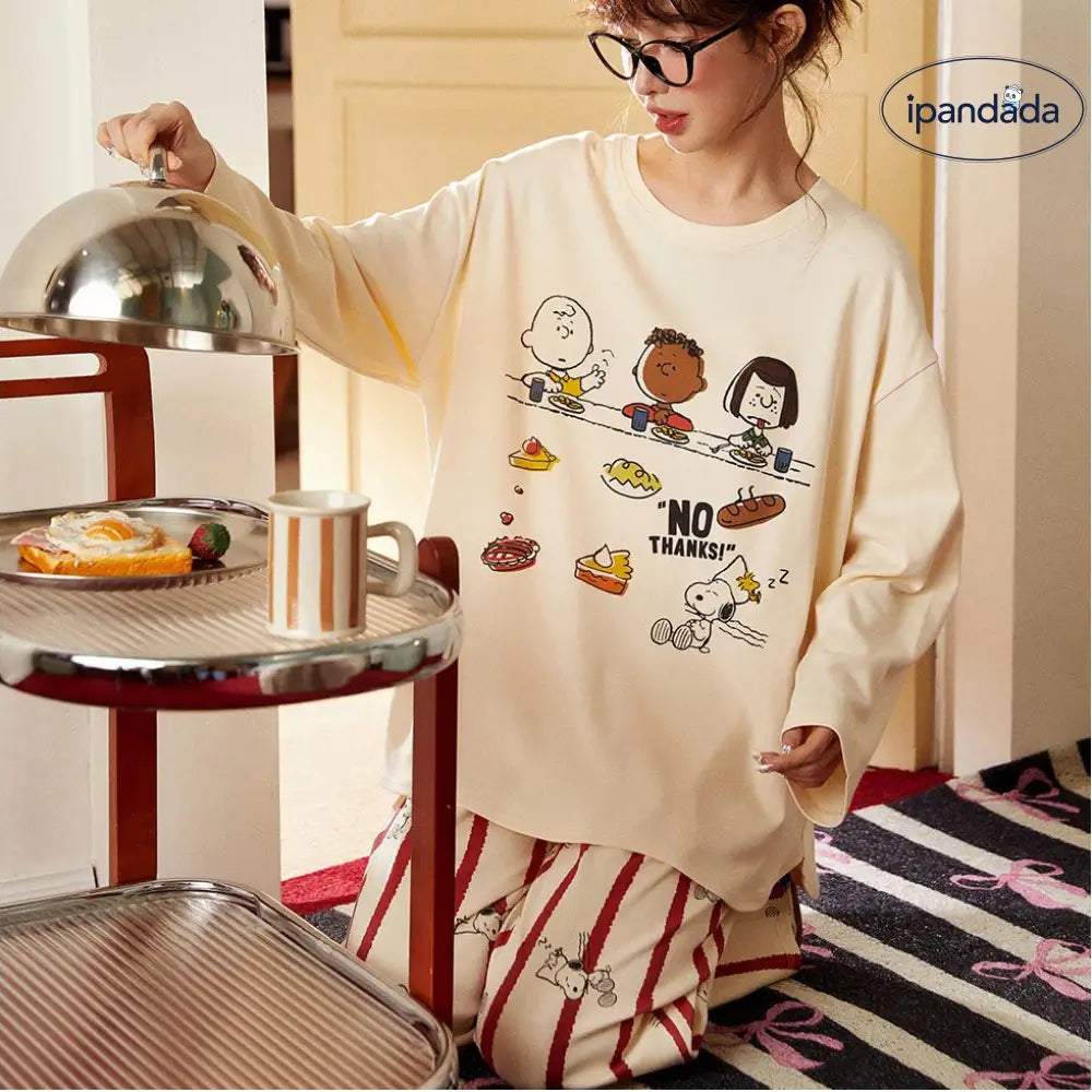 スヌーピー コットン パジャマ レディース 長袖 リラックス 春秋 部屋着 セット ID4173