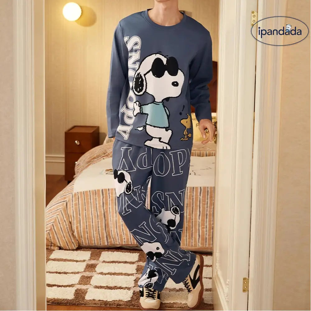 【ギフト】スヌーピー パジャマ メンズ 春 長袖 柔らか 肌触り かわいい キャラクター カジュアル 青少年 ジュニア 男子 中学生 高校生 部屋着 ルームウェア セットアップ おしゃれ リラックス プレゼント ギフト ID4242