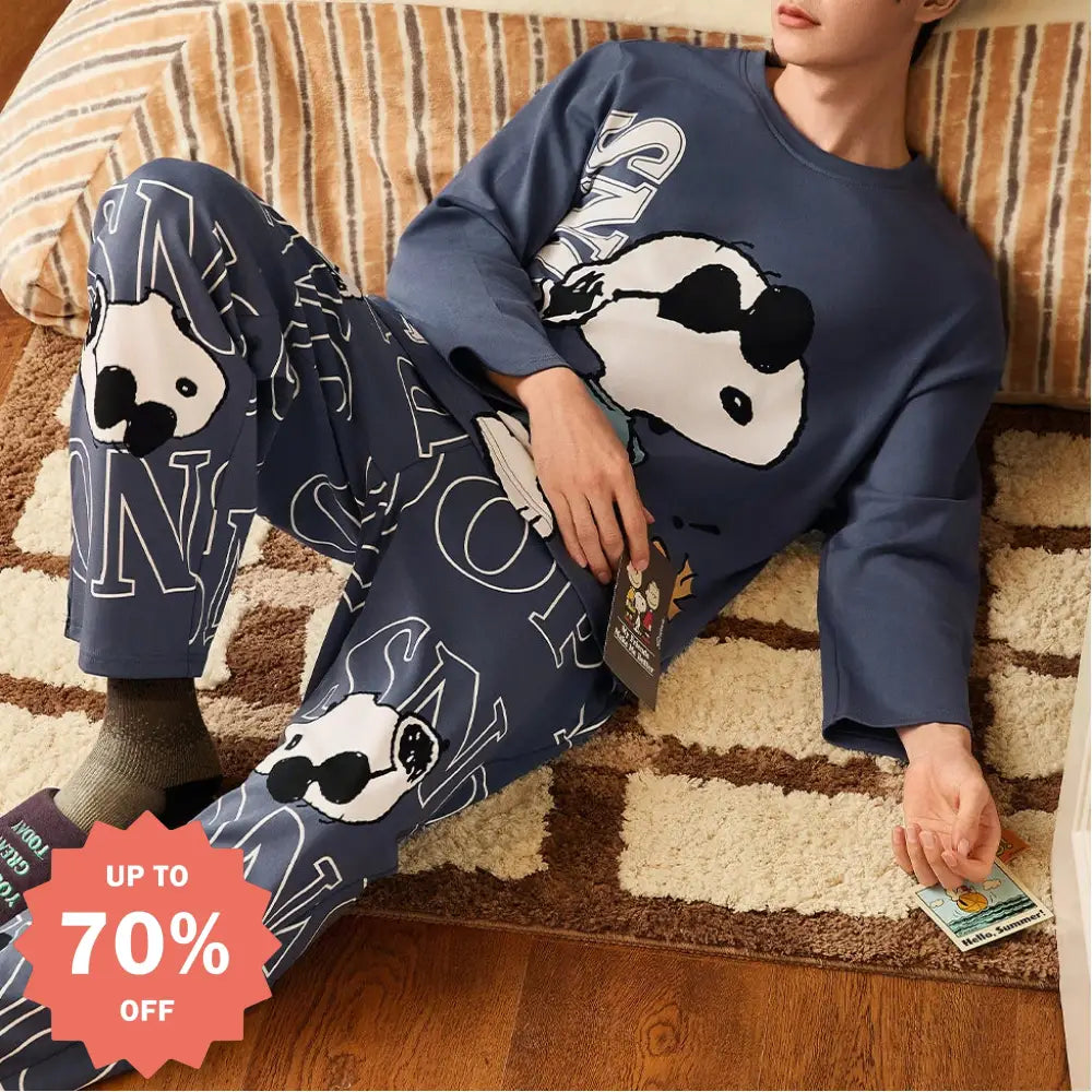 【ギフト】スヌーピー パジャマ メンズ 春 長袖 柔らか 肌触り かわいい キャラクター カジュアル 青少年 ジュニア 男子 中学生 高校生 部屋着 ルームウェア セットアップ おしゃれ リラックス プレゼント ギフト ID4242
