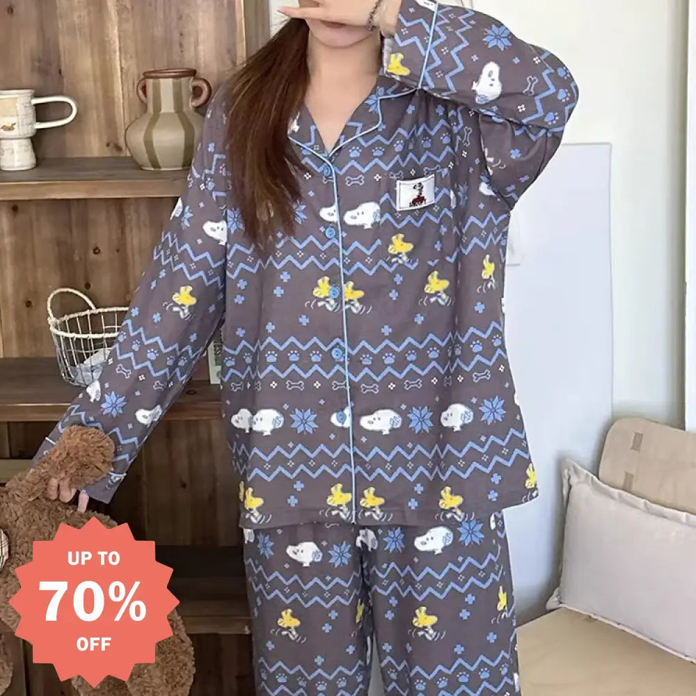 スヌーピー パジャマ セット 春秋 長袖 ルームウェア 部屋着 かわいい 2点セット 肌に優しい ID4105