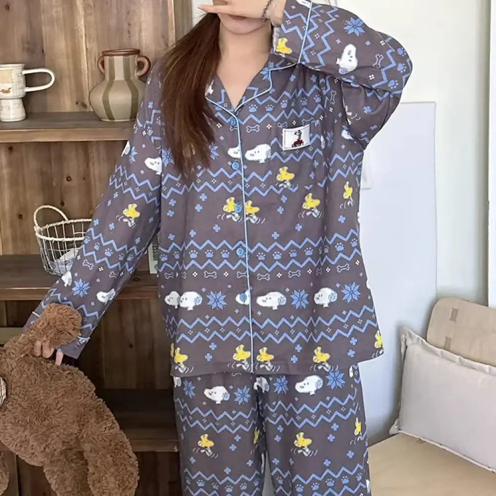 スヌーピー パジャマ セット 春秋 長袖 ルームウェア 部屋着 かわいい 2点セット 肌に優しい ID4105