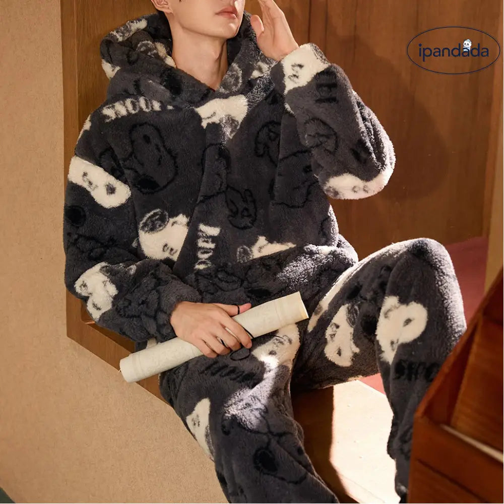 スヌーピー 秋冬 コーラルフリース パジャマ メンズ 厚手 キャラクター カジュアルルームウェア ID3502