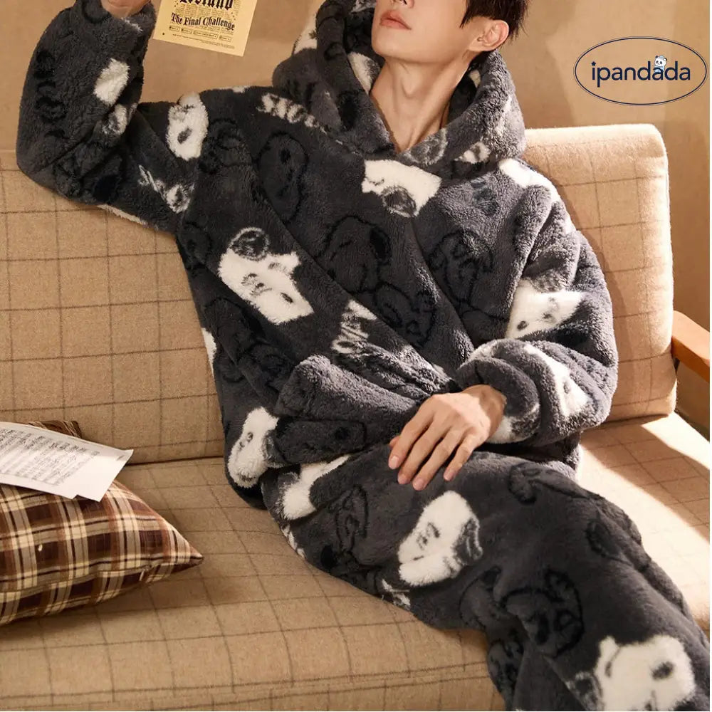 スヌーピー 秋冬 コーラルフリース パジャマ メンズ 厚手 キャラクター カジュアルルームウェア ID3502