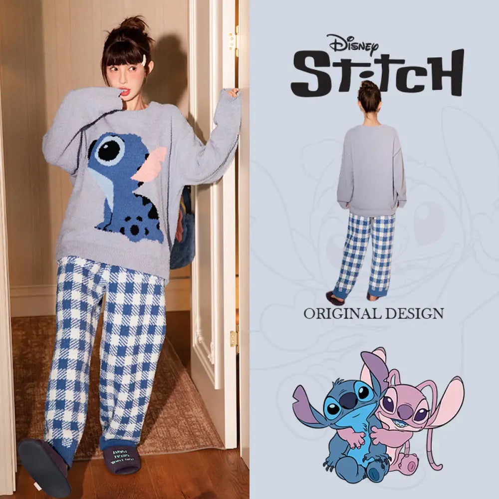 スティッチ カップル パジャマ レディース ソフト 冬用 ルームウェア メンズ ID3304 写真通り / レディースＭ