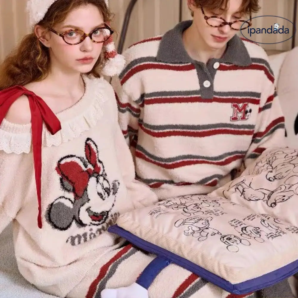 パジャマ レディース 秋冬 フリース オフショルダー ワイドネック キャラクター 家庭用セット 柔らかく 暖かい あったか もこもこ カップル クリスマス ギフト ID3162 コーディネート＞ペアルック