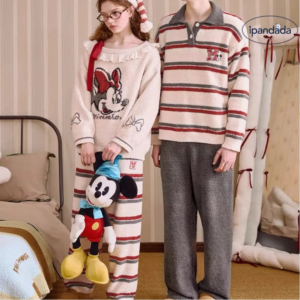 パジャマ レディース 秋冬 フリース オフショルダー ワイドネック キャラクター 家庭用セット 柔らかく 暖かい あったか もこもこ カップル クリスマス ギフト ID3162 コーディネート＞ペアルック
