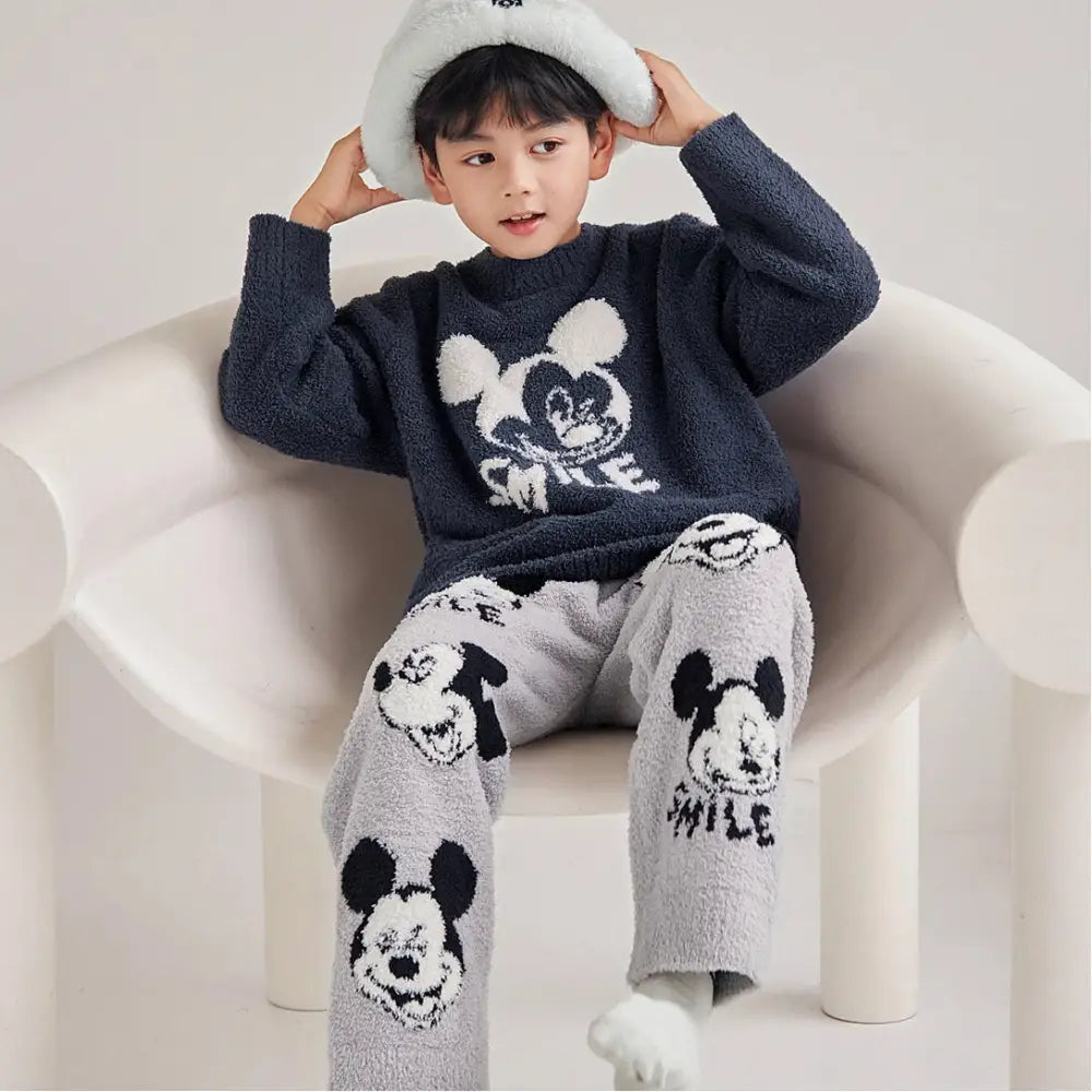 冬モデル コーラルフリース 子供用 パジャマ SNOOPY 可愛い刺繍 キャラクター柄 セット ホームウェア ID3217 男の子用 ネイビー / 120cm