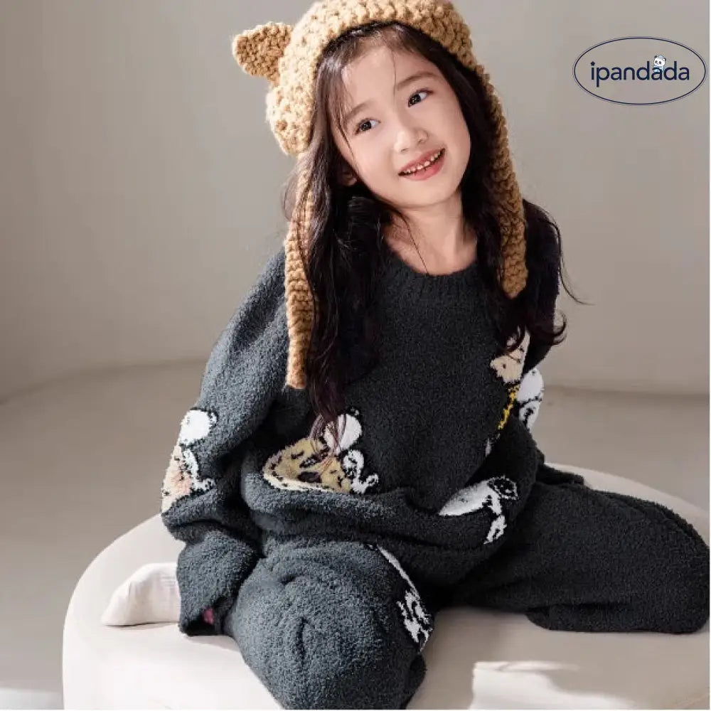 冬モデル コーラルフリース 子供用 パジャマ SNOOPY 可愛い刺繍 キャラクター柄 セット ホームウェア ID3217