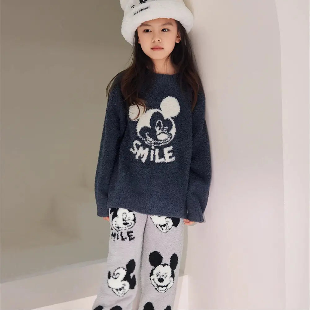 冬モデル コーラルフリース 子供用 パジャマ SNOOPY 可愛い刺繍 キャラクター柄 セット ホームウェア ID3217 女の子用 ネイビー / 120cm