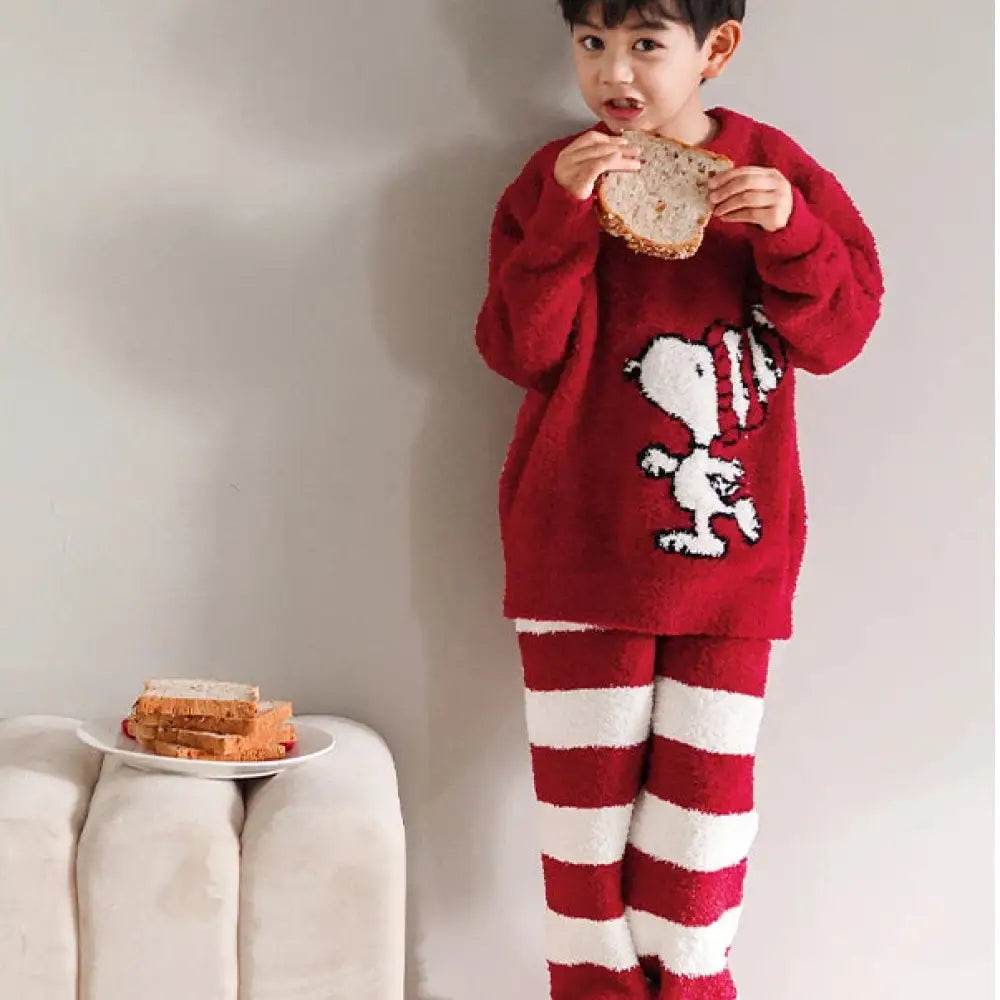 冬モデル コーラルフリース 子供用 パジャマ SNOOPY 可愛い刺繍 キャラクター柄 セット ホームウェア ID3217