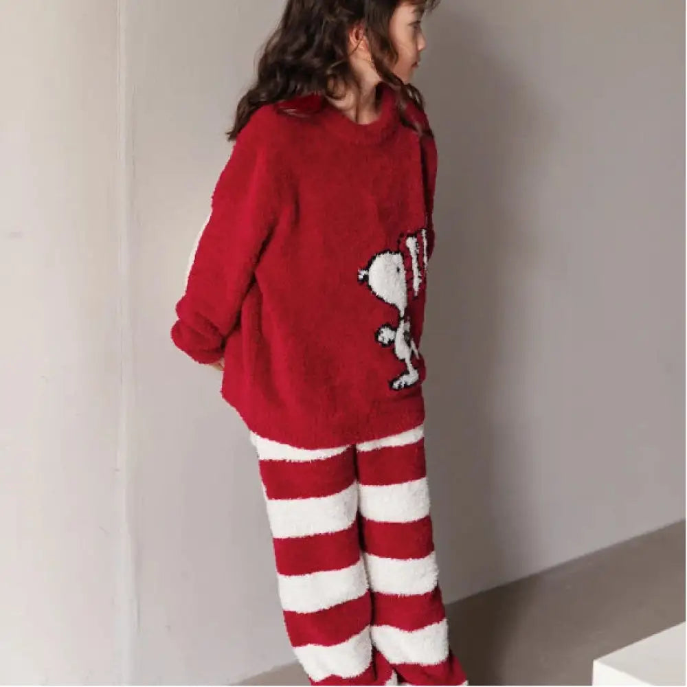 冬モデル コーラルフリース 子供用 パジャマ SNOOPY 可愛い刺繍 キャラクター柄 セット ホームウェア ID3217 男の子用 レッド / 120cm