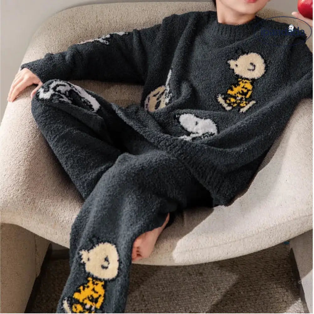 冬モデル コーラルフリース 子供用 パジャマ SNOOPY 可愛い刺繍 キャラクター柄 セット ホームウェア ID3217