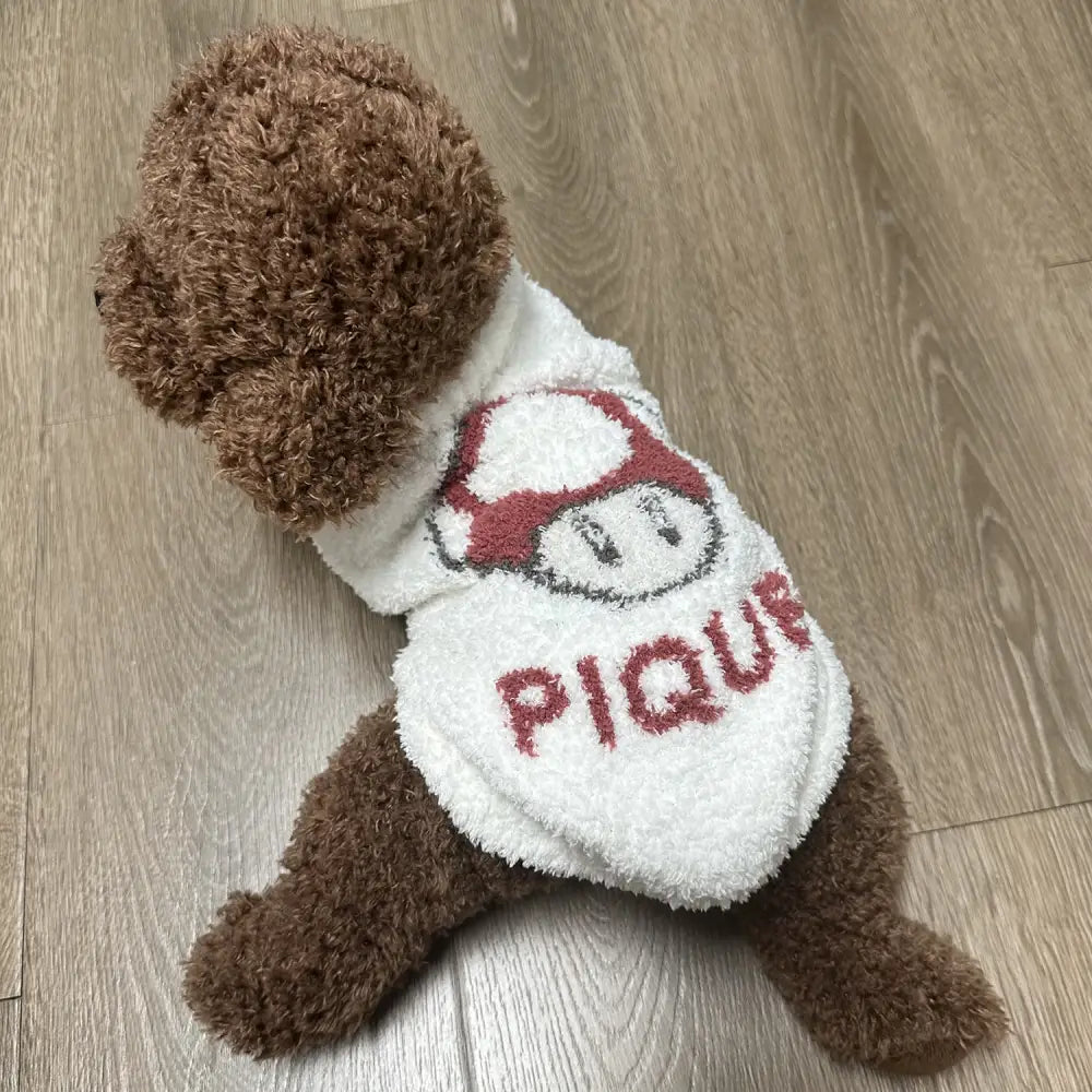 ゴースト キノコ ネコ 犬 ペット 小型動物 快適 服 ソフト ふわふわ 半分 フリース ID2864 ホワイト / S