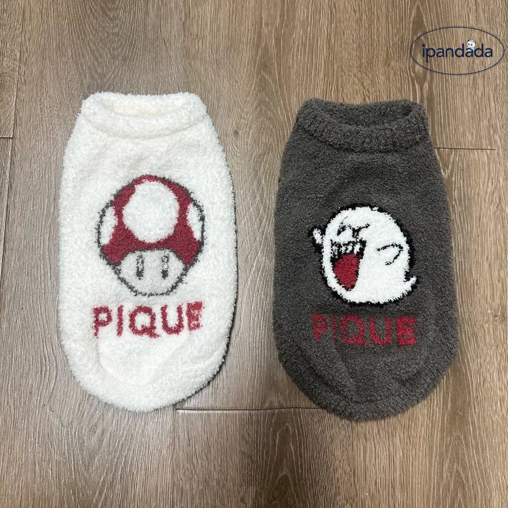 ゴースト キノコ ネコ 犬 ペット 小型動物 快適 服 ソフト ふわふわ 半分 フリース ID2864